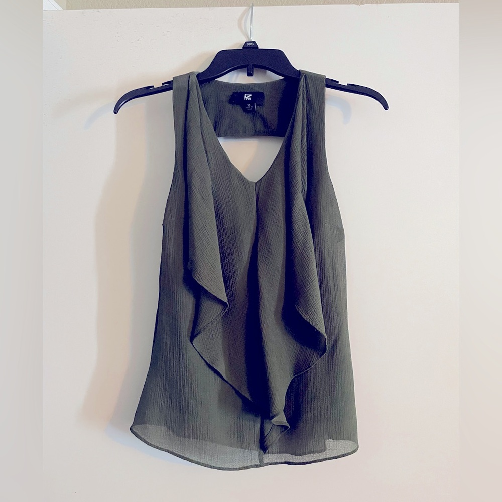 Flowy Top with Ruffles in Army Green Color